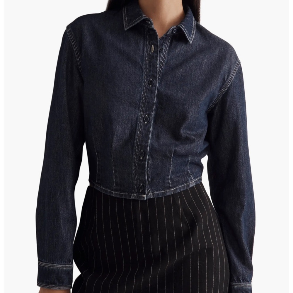 Madewell Denim Pleated Crop Button-Up Shirt